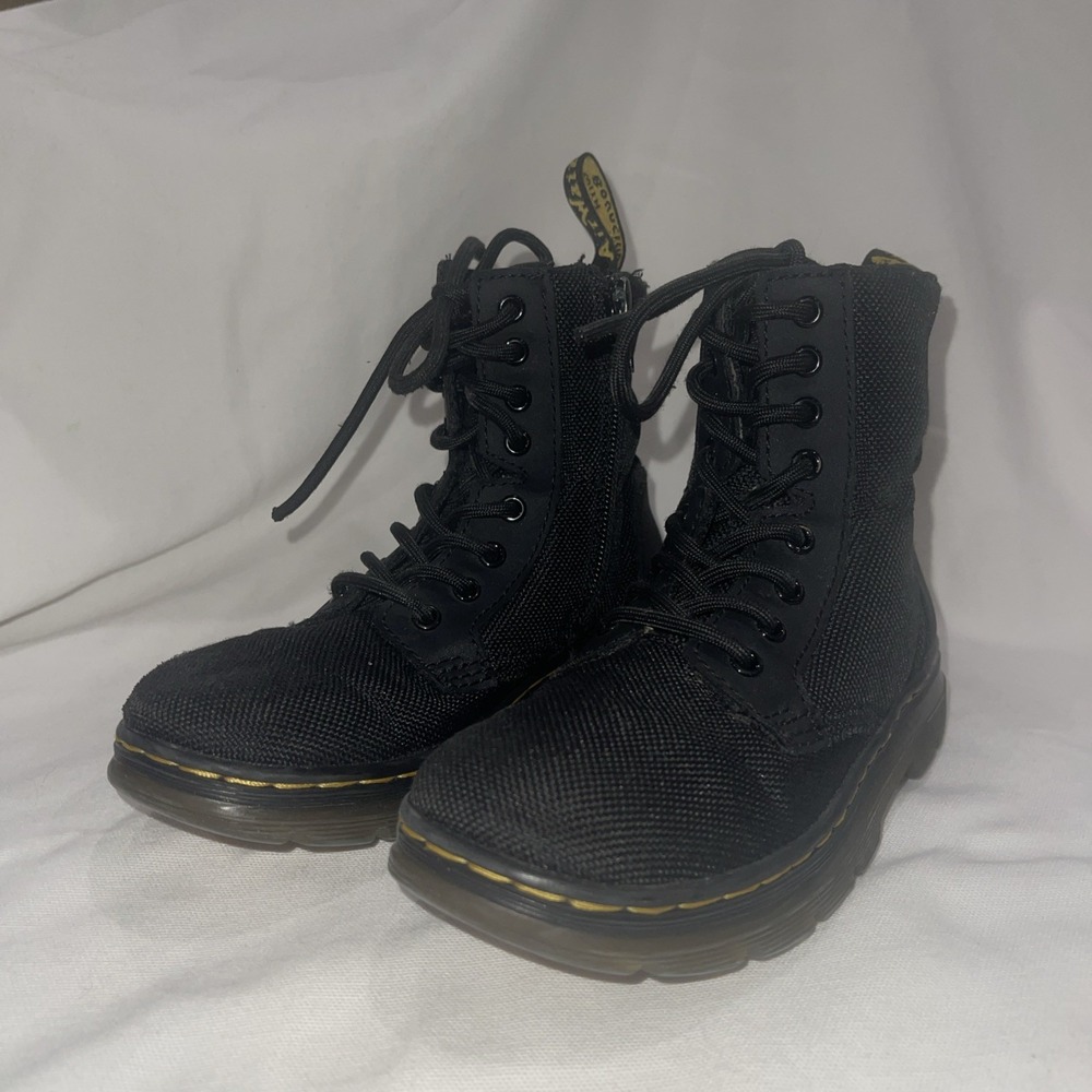 Girls DR. MARTENS Combs Black Nylon Boots Youth US size 13 UK 12